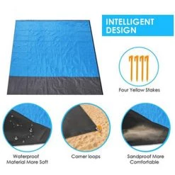 DIYOZZY Tapis De Pique - Nique De Plage Imperméable Tapis De Camping Portatif Bleu Splice Gris -Plaid et couverture Soldes 35875701 4