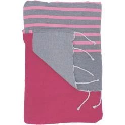 OCEAN VIBES Fouta Kikoy 95 X 175 Cm COVE BEACH Coton 100% Recyclé Finition Franges - GRIS/ROSE FLUO -Plaid et couverture Soldes 35967665 3