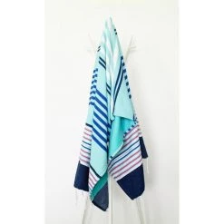 OCEAN VIBES Fouta Kikoy 95 X 175 Cm VENICE BEACH Finition Franges - BLEU/ROSE/BLANC