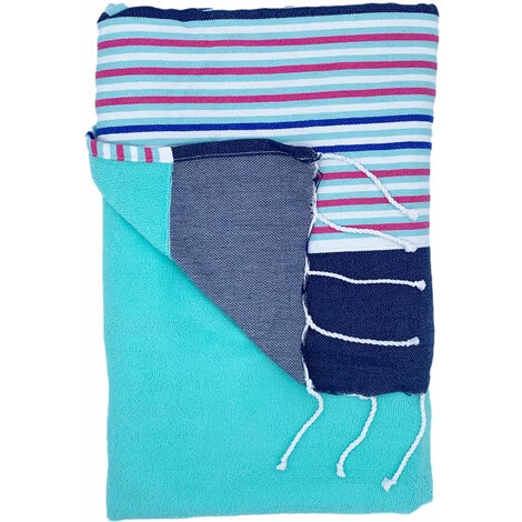 OCEAN VIBES Fouta Kikoy 95 X 175 Cm VENICE BEACH Finition Franges - BLEU/ROSE/BLANC 4 OCEAN VIBES Fouta Kikoy 95 X 175 Cm VENICE BEACH Finition Franges - BLEU/ROSE/BLANC – Image 2