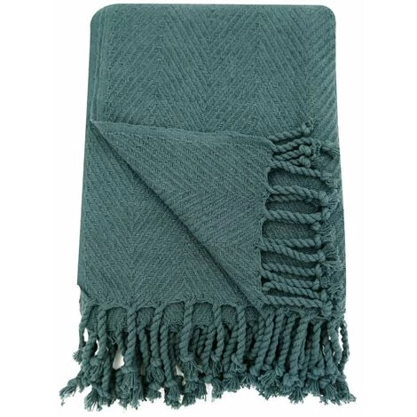 RIDEAUDISCOUNT Fouta, Jeté De Lit, Plaid 100% Coton 120 X 150 Cm Avec Franges Jacquard Motif Chevrons Ton Sur Ton Bleu Petrole - Bleu 6 RIDEAUDISCOUNT Fouta, Jeté De Lit, Plaid 100% Coton 120 X 150 Cm Avec Franges Jacquard Motif Chevrons Ton Sur Ton Bleu Petrole - Bleu – Image 4