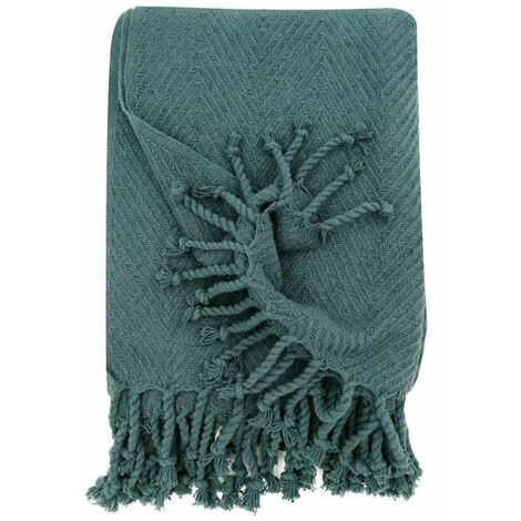RIDEAUDISCOUNT Fouta, Jeté De Lit, Plaid 100% Coton 120 X 150 Cm Avec Franges Jacquard Motif Chevrons Ton Sur Ton Bleu Petrole - Bleu 7 RIDEAUDISCOUNT Fouta, Jeté De Lit, Plaid 100% Coton 120 X 150 Cm Avec Franges Jacquard Motif Chevrons Ton Sur Ton Bleu Petrole - Bleu – Image 5