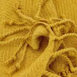 RIDEAUDISCOUNT Fouta, Jeté De Lit, Plaid 100% Coton 120 X 150 Cm Avec Franges Jacquard Motif Chevrons Ton Sur Ton Jaune - Jaune -Plaid et couverture Soldes 36220445 2