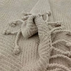 RIDEAUDISCOUNT Fouta, Jeté De Lit, Plaid 100% Coton 120 X 150 Cm Avec Franges Jacquard Motif Chevrons Ton Sur Ton Taupe - Brun -Plaid et couverture Soldes 36220446 2