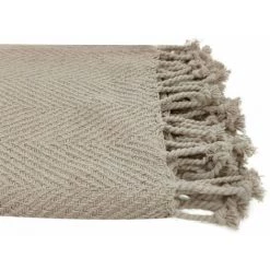 RIDEAUDISCOUNT Fouta, Jeté De Lit, Plaid 100% Coton 120 X 150 Cm Avec Franges Jacquard Motif Chevrons Ton Sur Ton Taupe - Brun -Plaid et couverture Soldes 36220446 3