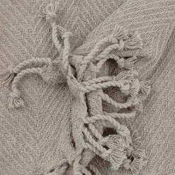 RIDEAUDISCOUNT Fouta, Jeté De Lit, Plaid 100% Coton 120 X 150 Cm Avec Franges Jacquard Motif Chevrons Ton Sur Ton Gris Clair - Gris -Plaid et couverture Soldes 36293684 2