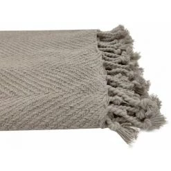 RIDEAUDISCOUNT Fouta, Jeté De Lit, Plaid 100% Coton 120 X 150 Cm Avec Franges Jacquard Motif Chevrons Ton Sur Ton Gris Clair - Gris -Plaid et couverture Soldes 36293684 3