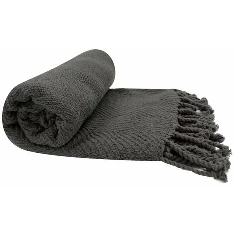 RIDEAUDISCOUNT Fouta, Jeté De Lit, Plaid 100% Coton 120 X 150 Cm Avec Franges Jacquard Motif Chevrons Ton Sur Ton Gris Charbon - Gris 3 RIDEAUDISCOUNT Fouta, Jeté De Lit, Plaid 100% Coton 120 X 150 Cm Avec Franges Jacquard Motif Chevrons Ton Sur Ton Gris Charbon - Gris