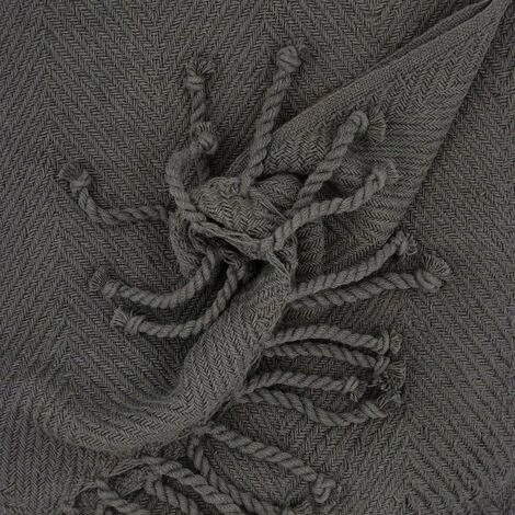 RIDEAUDISCOUNT Fouta, Jeté De Lit, Plaid 100% Coton 120 X 150 Cm Avec Franges Jacquard Motif Chevrons Ton Sur Ton Gris Charbon - Gris 4 RIDEAUDISCOUNT Fouta, Jeté De Lit, Plaid 100% Coton 120 X 150 Cm Avec Franges Jacquard Motif Chevrons Ton Sur Ton Gris Charbon - Gris – Image 2