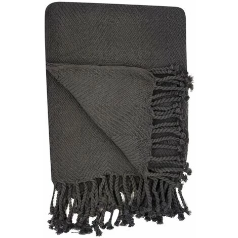 RIDEAUDISCOUNT Fouta, Jeté De Lit, Plaid 100% Coton 120 X 150 Cm Avec Franges Jacquard Motif Chevrons Ton Sur Ton Gris Charbon - Gris 6 RIDEAUDISCOUNT Fouta, Jeté De Lit, Plaid 100% Coton 120 X 150 Cm Avec Franges Jacquard Motif Chevrons Ton Sur Ton Gris Charbon - Gris – Image 4
