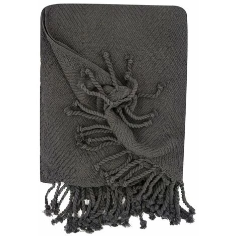 RIDEAUDISCOUNT Fouta, Jeté De Lit, Plaid 100% Coton 120 X 150 Cm Avec Franges Jacquard Motif Chevrons Ton Sur Ton Gris Charbon - Gris 7 RIDEAUDISCOUNT Fouta, Jeté De Lit, Plaid 100% Coton 120 X 150 Cm Avec Franges Jacquard Motif Chevrons Ton Sur Ton Gris Charbon - Gris – Image 5