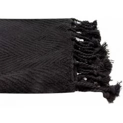RIDEAUDISCOUNT Fouta, Jeté De Lit, Plaid 100% Coton 120 X 150 Cm Avec Franges Jacquard Motif Chevrons Ton Sur Ton Noir - Noir -Plaid et couverture Soldes 36293687 3