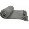 RIDEAUDISCOUNT Fouta, Jeté De Lit, Plaid 100% Coton 120 X 150 Cm Avec Franges Jacquard Motif Chevrons Ton Sur Ton Gris Moyen - Gris -Plaid et couverture Soldes 36293688 1