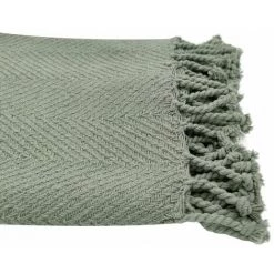 RIDEAUDISCOUNT Fouta, Jeté De Lit, Plaid 100% Coton 120 X 150 Cm Avec Franges Jacquard Motif Chevrons Ton Sur Ton Vert D'Eau - Vert -Plaid et couverture Soldes 36293689 3