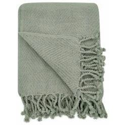 RIDEAUDISCOUNT Fouta, Jeté De Lit, Plaid 100% Coton 120 X 150 Cm Avec Franges Jacquard Motif Chevrons Ton Sur Ton Vert D'Eau - Vert -Plaid et couverture Soldes 36293689 4