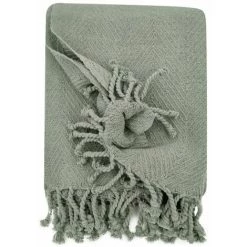 RIDEAUDISCOUNT Fouta, Jeté De Lit, Plaid 100% Coton 120 X 150 Cm Avec Franges Jacquard Motif Chevrons Ton Sur Ton Vert D'Eau - Vert -Plaid et couverture Soldes 36293689 5