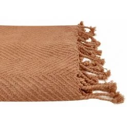 RIDEAUDISCOUNT Fouta, Jeté De Lit, Plaid 100% Coton 120 X 150 Cm Avec Franges Jacquard Motif Chevrons Ton Sur Ton Rose - Rose -Plaid et couverture Soldes 36294311 3