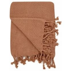 RIDEAUDISCOUNT Fouta, Jeté De Lit, Plaid 100% Coton 120 X 150 Cm Avec Franges Jacquard Motif Chevrons Ton Sur Ton Rose - Rose -Plaid et couverture Soldes 36294311 4