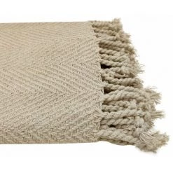 RIDEAUDISCOUNT Fouta, Jeté De Lit, Plaid 100% Coton 120 X 150 Cm Avec Franges Jacquard Motif Chevrons Ton Sur Ton Ecru - Ecru -Plaid et couverture Soldes 36294313 3