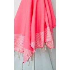 OCEAN VIBES Fouta 100 Cm X 200 Cm Ziwane - 100% Coton - Finition Franges - ROSE FLUO/BLANC -Plaid et couverture Soldes 36320165 4