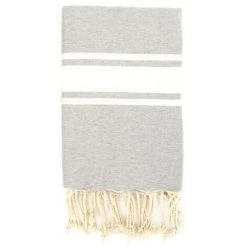 LA MAISON D'AMELIE Fouta 100 Cm X 200 Cm Cap Ferret - 100% Coton - Finition Franges - GRIS ARGENT
