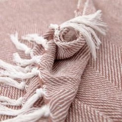 RIDEAUDISCOUNT Fouta, Jeté De Lit, Plaid 100% Coton 120 X 150 Cm Avec Franges Jacquard Motif Chevrons Bicolore Terracotta - Rouge -Plaid et couverture Soldes 36574303 2