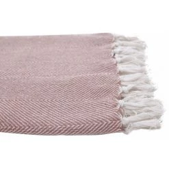 RIDEAUDISCOUNT Fouta, Jeté De Lit, Plaid 100% Coton 120 X 150 Cm Avec Franges Jacquard Motif Chevrons Bicolore Terracotta - Rouge -Plaid et couverture Soldes 36574303 3
