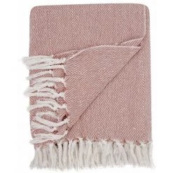 RIDEAUDISCOUNT Fouta, Jeté De Lit, Plaid 100% Coton 120 X 150 Cm Avec Franges Jacquard Motif Chevrons Bicolore Terracotta - Rouge -Plaid et couverture Soldes 36574303 4