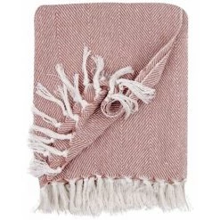 RIDEAUDISCOUNT Fouta, Jeté De Lit, Plaid 100% Coton 120 X 150 Cm Avec Franges Jacquard Motif Chevrons Bicolore Terracotta - Rouge -Plaid et couverture Soldes 36574303 5