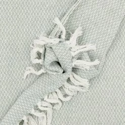 RIDEAUDISCOUNT Fouta, Jeté De Lit, Plaid 100% Coton 120 X 150 Cm Avec Franges Jacquard Micromotif Losanges Vert D'Eau - Vert -Plaid et couverture Soldes 36574305 2