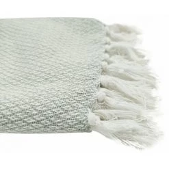 RIDEAUDISCOUNT Fouta, Jeté De Lit, Plaid 100% Coton 120 X 150 Cm Avec Franges Jacquard Micromotif Losanges Vert D'Eau - Vert -Plaid et couverture Soldes 36574305 3