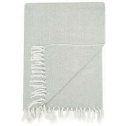 RIDEAUDISCOUNT Fouta, Jeté De Lit, Plaid 100% Coton 120 X 150 Cm Avec Franges Jacquard Micromotif Losanges Vert D'Eau - Vert -Plaid et couverture Soldes 36574305 4