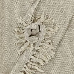 RIDEAUDISCOUNT Fouta, Jeté De Lit, Plaid 100% Coton 120 X 150 Cm Avec Franges Jacquard Micromotif Losanges Taupe - Naturel -Plaid et couverture Soldes 36574306 2