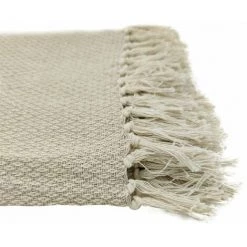 RIDEAUDISCOUNT Fouta, Jeté De Lit, Plaid 100% Coton 120 X 150 Cm Avec Franges Jacquard Micromotif Losanges Taupe - Naturel -Plaid et couverture Soldes 36574306 3