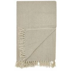 RIDEAUDISCOUNT Fouta, Jeté De Lit, Plaid 100% Coton 120 X 150 Cm Avec Franges Jacquard Micromotif Losanges Taupe - Naturel -Plaid et couverture Soldes 36574306 4