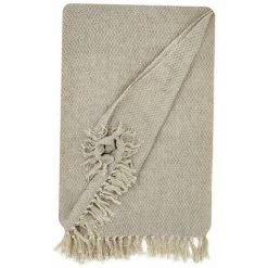 RIDEAUDISCOUNT Fouta, Jeté De Lit, Plaid 100% Coton 120 X 150 Cm Avec Franges Jacquard Micromotif Losanges Taupe - Naturel -Plaid et couverture Soldes 36574306 5