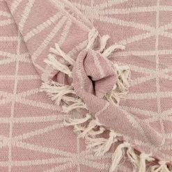 RIDEAUDISCOUNT Fouta, Jeté De Lit, Plaid 100% Coton 120 X 150 Cm Avec Franges Jacquard Motif Géométrique Rose - Rose -Plaid et couverture Soldes 36574307 2