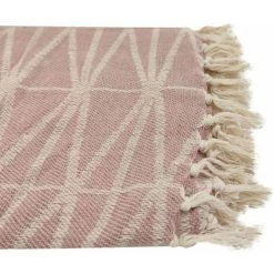 RIDEAUDISCOUNT Fouta, Jeté De Lit, Plaid 100% Coton 120 X 150 Cm Avec Franges Jacquard Motif Géométrique Rose - Rose -Plaid et couverture Soldes 36574307 3