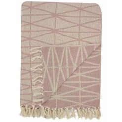 RIDEAUDISCOUNT Fouta, Jeté De Lit, Plaid 100% Coton 120 X 150 Cm Avec Franges Jacquard Motif Géométrique Rose - Rose -Plaid et couverture Soldes 36574307 5