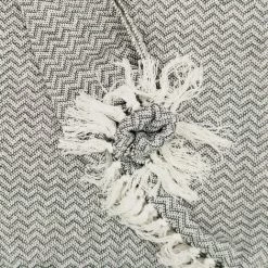 RIDEAUDISCOUNT Fouta, Jeté De Lit, Plaid 100% Coton 120 X 150 Cm Avec Franges Jacquard Micromotif Chevrons Gris Charbon - Gris -Plaid et couverture Soldes 36615429 2