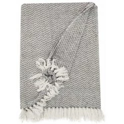 RIDEAUDISCOUNT Fouta, Jeté De Lit, Plaid 100% Coton 120 X 150 Cm Avec Franges Jacquard Micromotif Chevrons Gris Charbon - Gris -Plaid et couverture Soldes 36615429 5