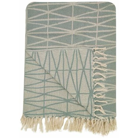 RIDEAUDISCOUNT Fouta, Jeté De Lit, Plaid 100% Coton 120 X 150 Cm Avec Franges Jacquard Motif Géométrique Bleu - Bleu 6 RIDEAUDISCOUNT Fouta, Jeté De Lit, Plaid 100% Coton 120 X 150 Cm Avec Franges Jacquard Motif Géométrique Bleu - Bleu – Image 4