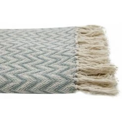 RIDEAUDISCOUNT Fouta, Jeté De Lit, Plaid 100% Coton 120 X 150 Cm Avec Franges Jacquard Motif Géométrique Chevrons Vert D'Eau - Vert -Plaid et couverture Soldes 36617265 3