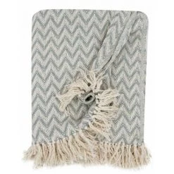 RIDEAUDISCOUNT Fouta, Jeté De Lit, Plaid 100% Coton 120 X 150 Cm Avec Franges Jacquard Motif Géométrique Chevrons Vert D'Eau - Vert -Plaid et couverture Soldes 36617265 5