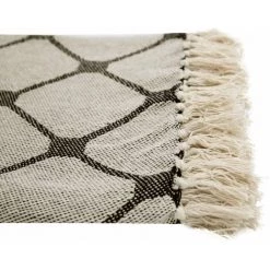 RIDEAUDISCOUNT Fouta, Jeté De Lit, Plaid 100% Coton 120 X 150 Cm Avec Franges Jacquard Motif Losanges Naturel Noir - Noir -Plaid et couverture Soldes 36617373 3