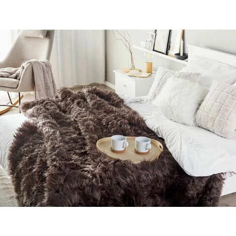 BELIANI Plaid En Acrylique Marron 220x200cm - Marron 4 BELIANI Plaid En Acrylique Marron 220x200cm - Marron – Image 2