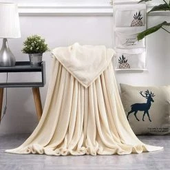 BRIDAY Couverture Couleur Unie Jeté De Lit Chaud Literie De Maison Confortable Doux Flanelle Plaid En Peluche Beige 2XL,150 * 200cm -Plaid et couverture Soldes 36813735 3