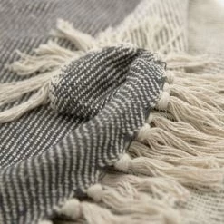 RIDEAUDISCOUNT Fouta, Jeté De Lit, Plaid 100% Coton 120 X 150 Cm Avec Franges Jacquard Bicolore Strié Gris Charbon - Gris -Plaid et couverture Soldes 36824857 2