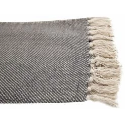 RIDEAUDISCOUNT Fouta, Jeté De Lit, Plaid 100% Coton 120 X 150 Cm Avec Franges Jacquard Bicolore Strié Gris Charbon - Gris -Plaid et couverture Soldes 36824857 3