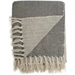 RIDEAUDISCOUNT Fouta, Jeté De Lit, Plaid 100% Coton 120 X 150 Cm Avec Franges Jacquard Bicolore Strié Gris Charbon - Gris -Plaid et couverture Soldes 36824857 4